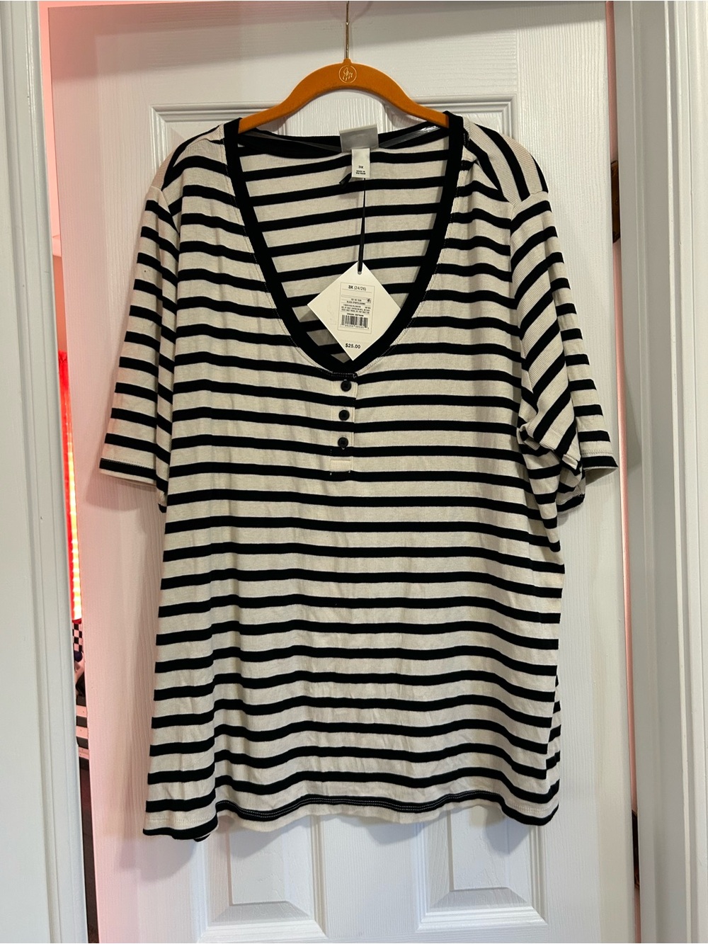 Ava & Viv 3X Striped Henley T-Shirt NWT